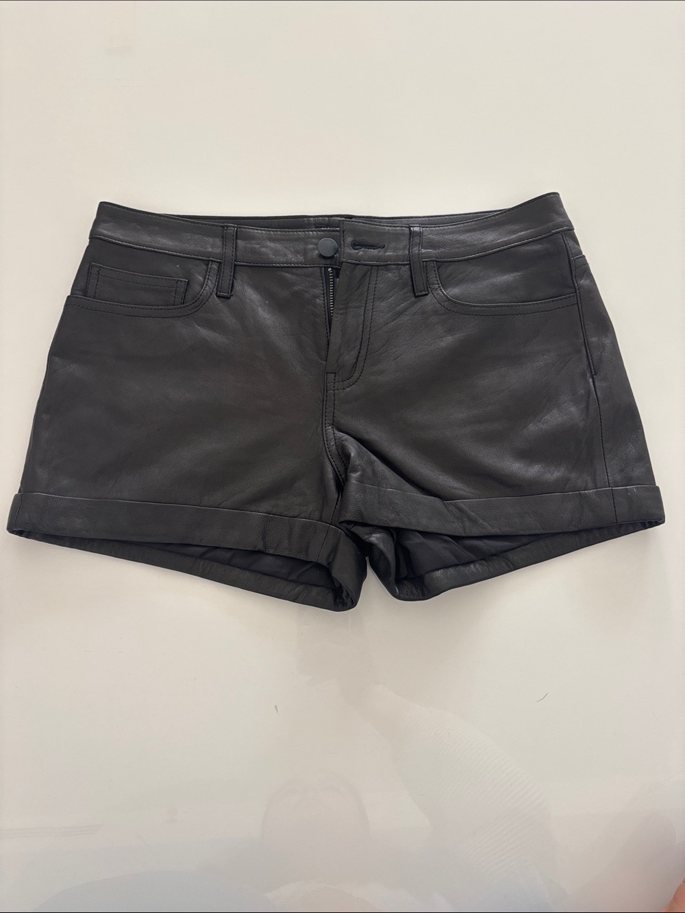 Theory Black Leather Cuffed Women's Shorts